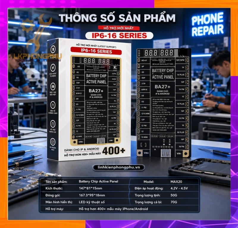 Mạch Kích Pin Mechanic BA27+ iPhone 6-17 - 400+ Android