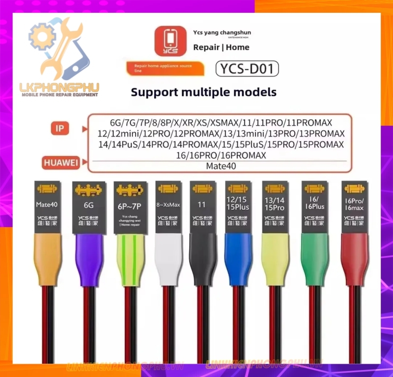 Dây Cấp Nguồn Kích Nguồn YCS-D01 iPhone 6-16PRM-HW:Mate40 và YCS-D02 10 in 1 All Android
