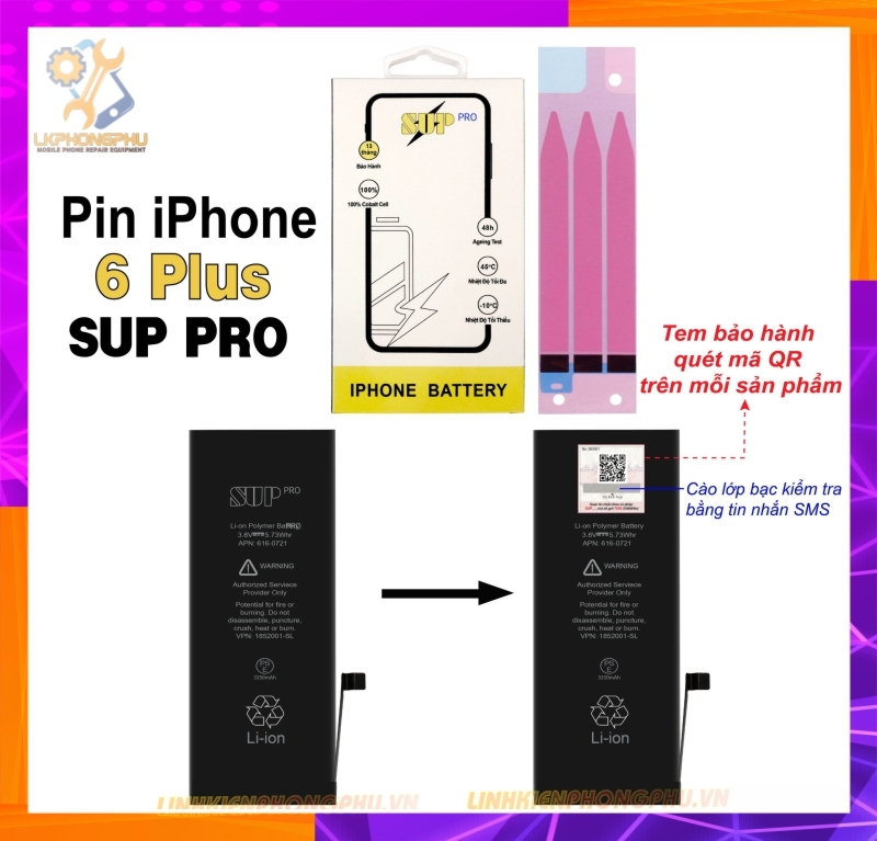 Pin iPhone 6 Plus SUP PRO – 3350mAh ( Dung Lượng Cao )