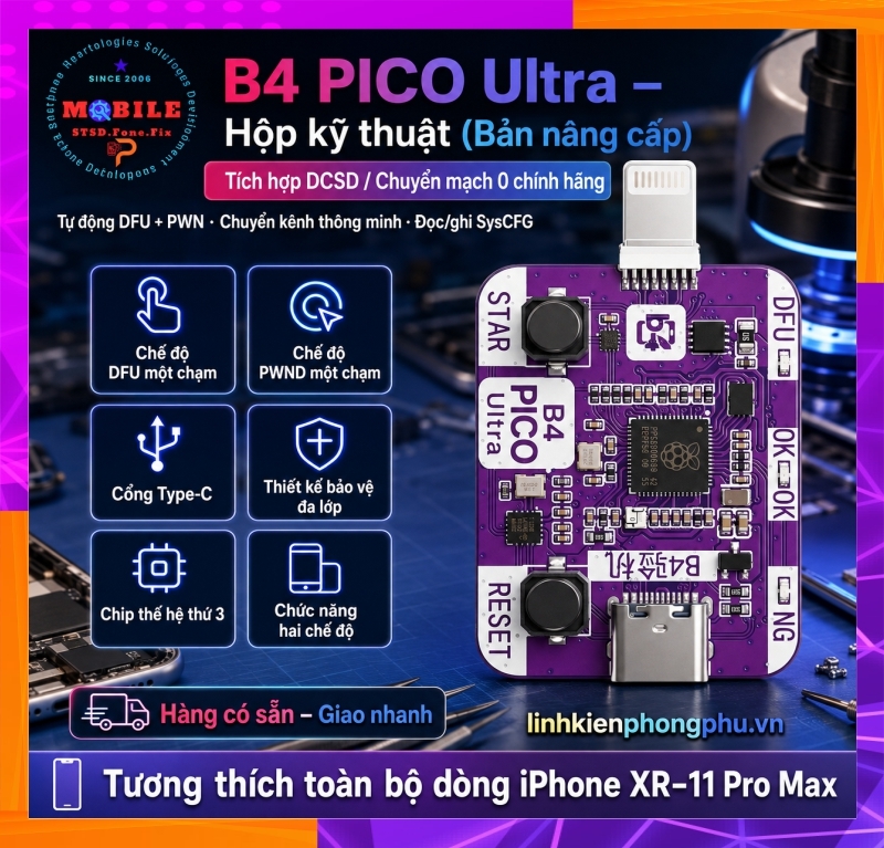 Thiết bị B4 PICO Ultra DFU RP2350A PIC0 Hổ Kỹ Thuật Vào Chế Độ USBliter8 - DFU - DCSD Bypass IP A12-A13 -iPad...