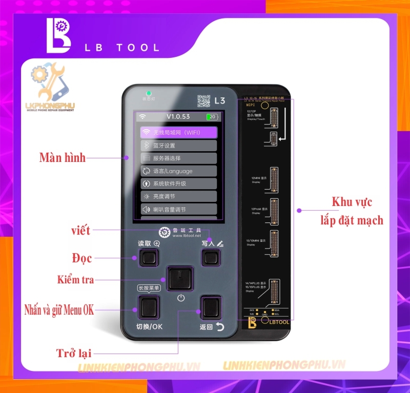 Box Luban L3 New. Làm Face. Làm Pin. Làm Truetone. Làm Camera. Làm Cáp Loa Cảm Biến....