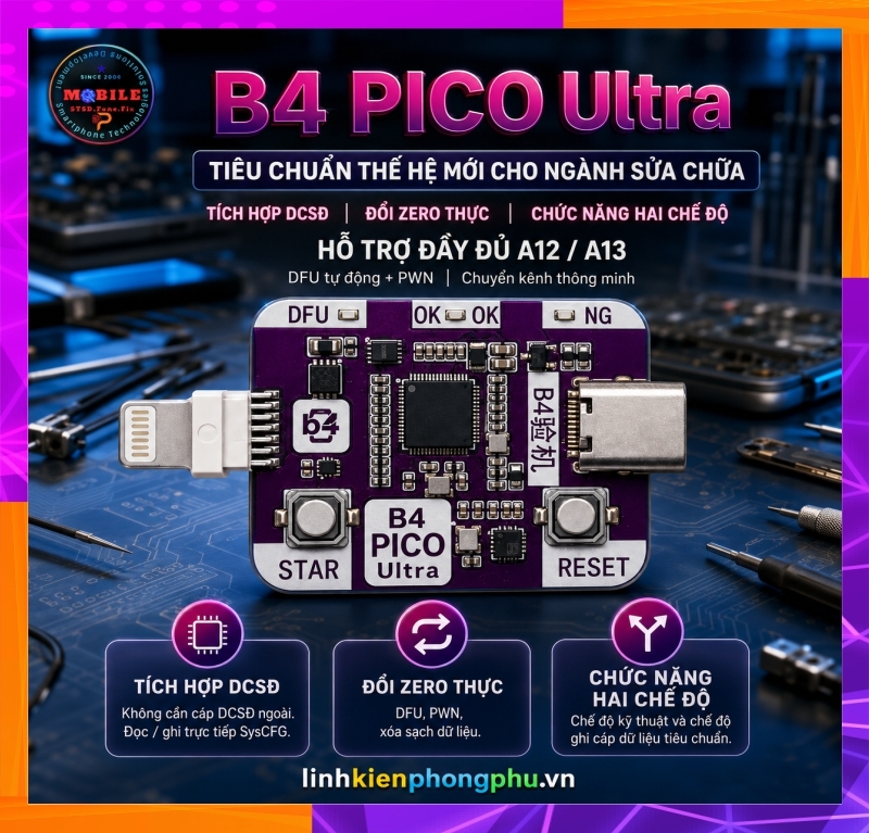 Thiết bị B4 PICO Ultra DFU RP2350A PIC0 Hổ Kỹ Thuật Vào Chế Độ USBliter8 - DFU - DCSD Bypass IP A12-A13 -iPad...