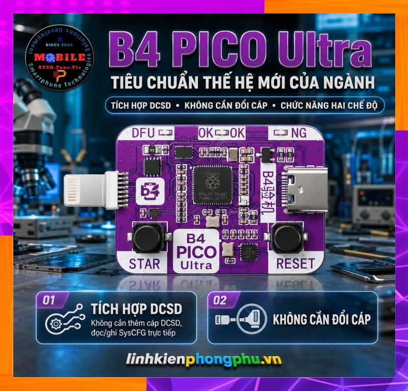 Thiết bị B4 PICO Ultra DFU RP2350A PIC0 Hổ Kỹ Thuật Vào Chế Độ USBliter8 - DFU - DCSD Bypass IP A12-A13 -iPad...