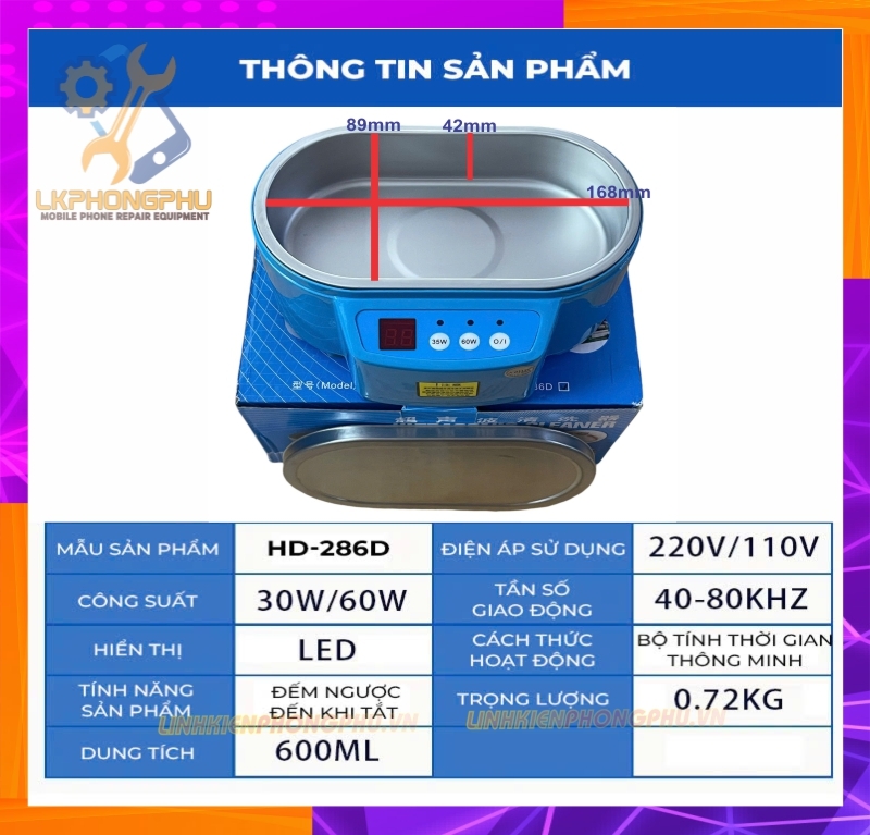 Máy Rung Làm Sạch Main Board Mạch, Rửa Camera Đốm, Rửa Trang Sức… Aojiw HD-286 công suất 60W