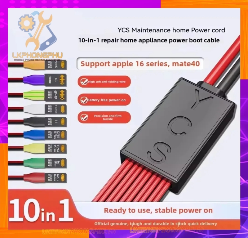 Dây Cấp Nguồn Kích Nguồn YCS-D01 iPhone 6-16PRM-HW:Mate40 và YCS-D02 10 in 1 All Android