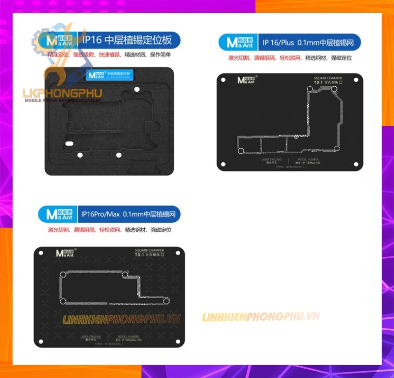 Bộ khuôn đổ chân viền cao cấp MaAnt iPhone 0.1mm Từ X-XSM - 11 Series - 12 Series - 13 Series - 14 Series - 15 Series - 16 Series