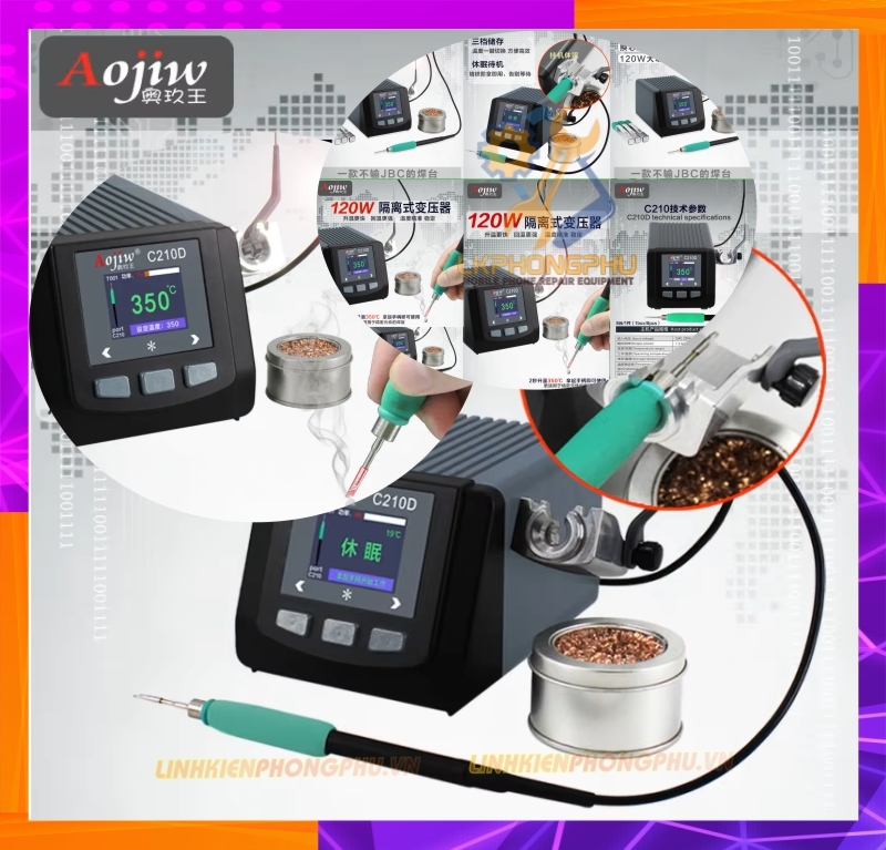 Trạm Hàn Aojiw C210D CS 120W (Kèm Mũi Hàn C210 Cong)