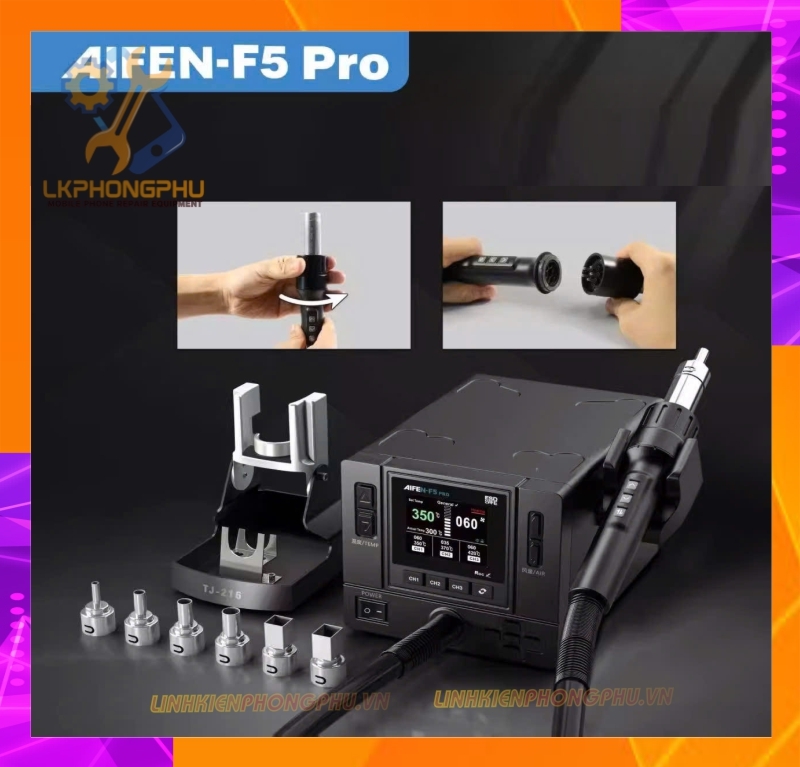 Khò AiFen F5Pro New 2025 CS1000W. Nhiệt 500 °C / Gió 160 Kèm 6 Đầu Khò
