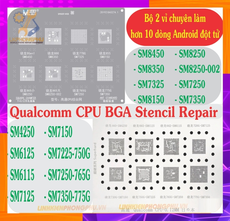 Bộ 2 Vỉ Chuyên làm Android Đột Tử Qualcomm BGA CPU Stencil Hơn 10 Model 