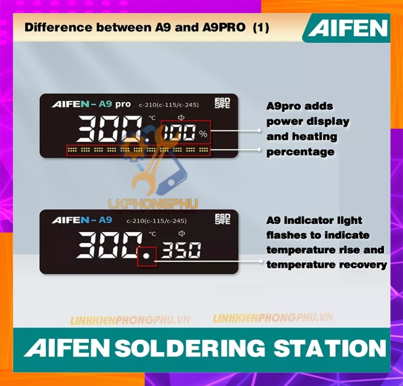 Máy Hàn AiFen A9Pro 2023 Edition CS 120W Kèm 3 mũi C210 ( Cong / Cắt / Thẳng )