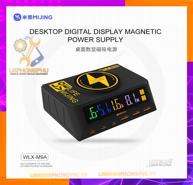Bộ Sạc Đa Năng 7 in 1 : 3 cổng PD - 3 Cổng USB và Sạc Không Dây: Mijing WLX-M9A