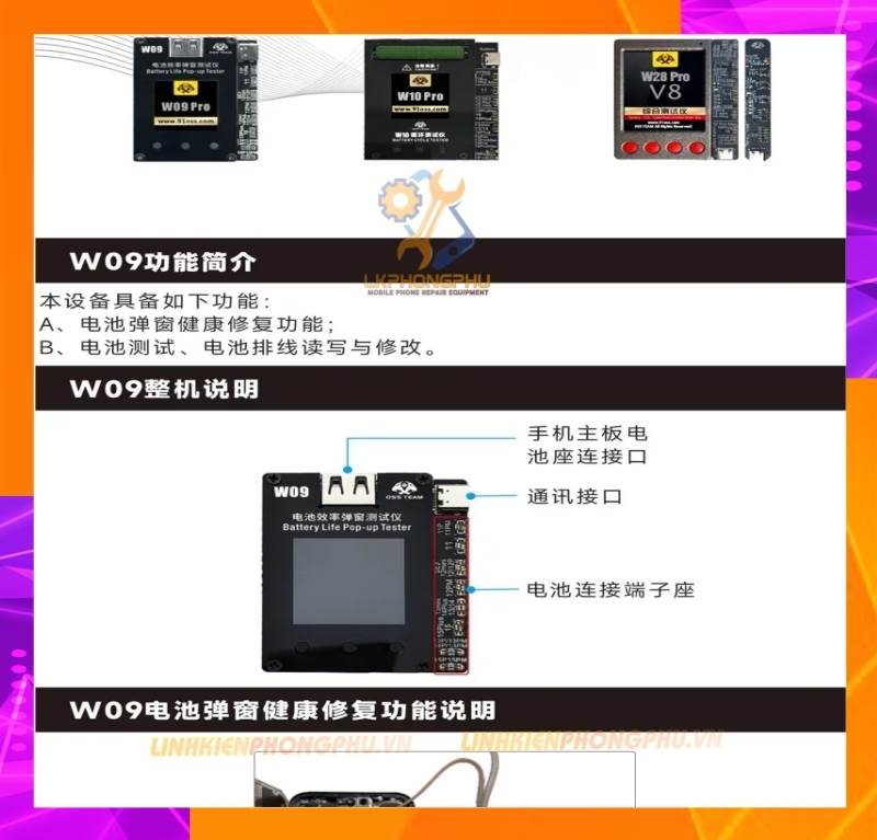 Box W09 PRO V3 OSSTeam Fix % pin không cần dùng cáp Fix 11-15Pro Max