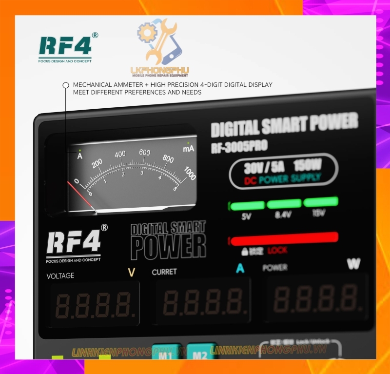 Máy Cấp Nguồn RF4 3005D Pro Kim và Số CS150W 30V5A