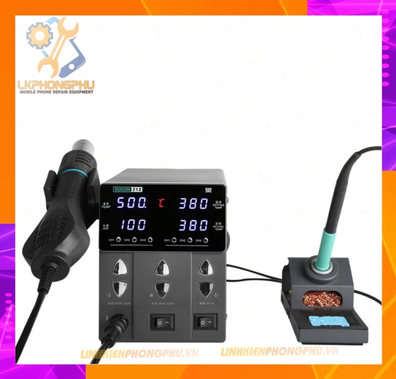 Máy khò hàn SUGON 212  2in1 (hàn 200-450°C/ 60W/ mũi T12-thẳng - khò 760W/ 100-500°C)