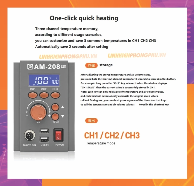 Máy Khò Amaoe AM-208 CS750W 3 Kênh lưu nhiệt