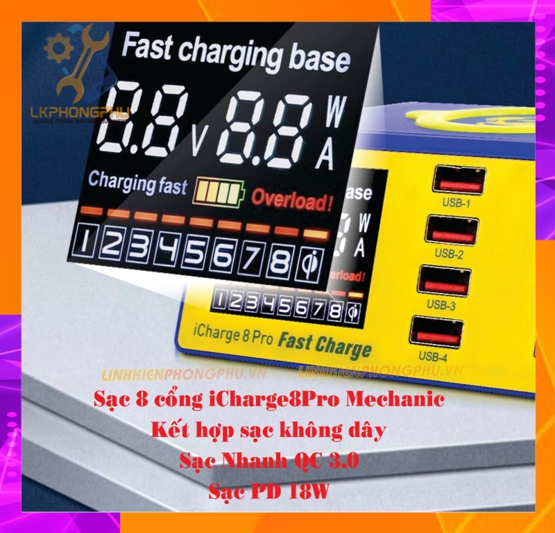 Bộ sạc báo dòng Mechanic iCharge 8 Pro hỗ trợ sạc nhanh, sạc không dây (8 cổng)