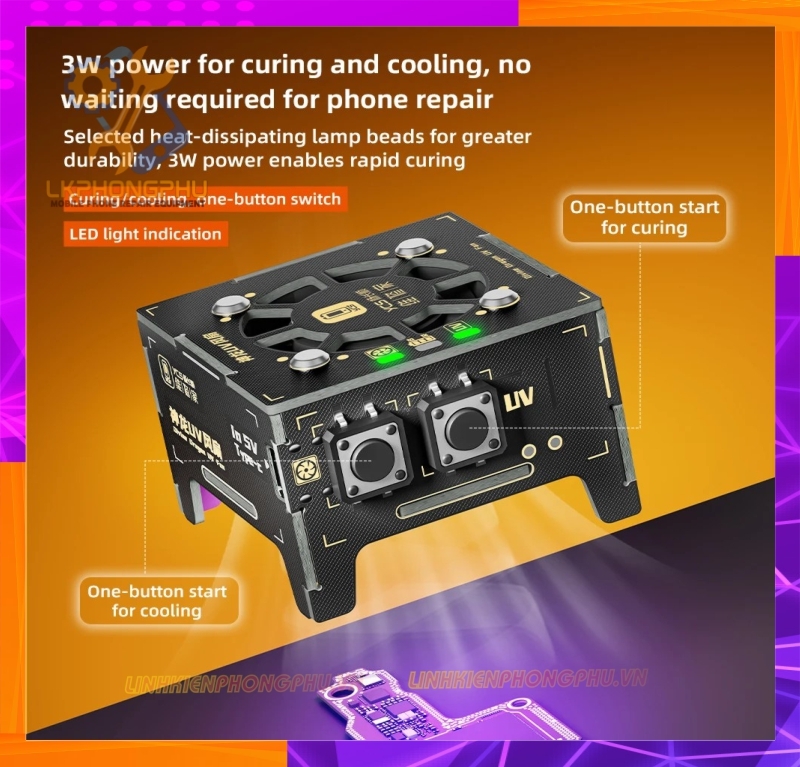 Quạt làm mát kèm đèn UV YCS 3W Sạc Pin