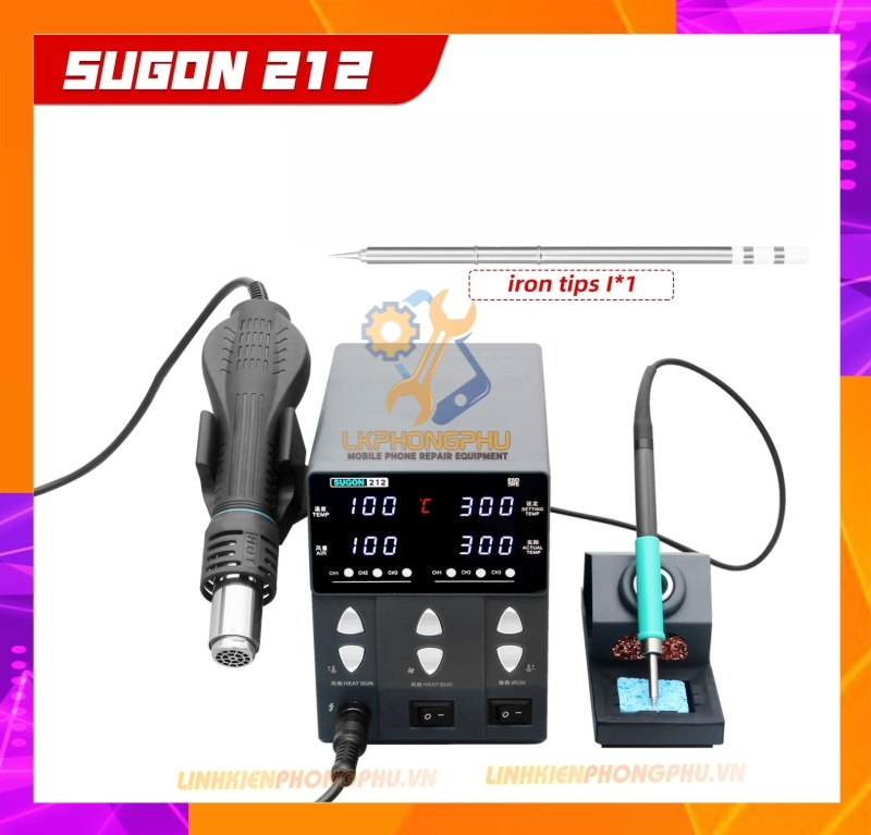 Máy khò hàn SUGON 212  2in1 (hàn 200-450°C/ 60W/ mũi T12-thẳng - khò 760W/ 100-500°C)