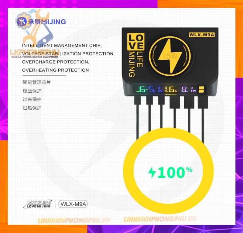 Bộ Sạc Đa Năng 7 in 1 : 3 cổng PD - 3 Cổng USB và Sạc Không Dây: Mijing WLX-M9A