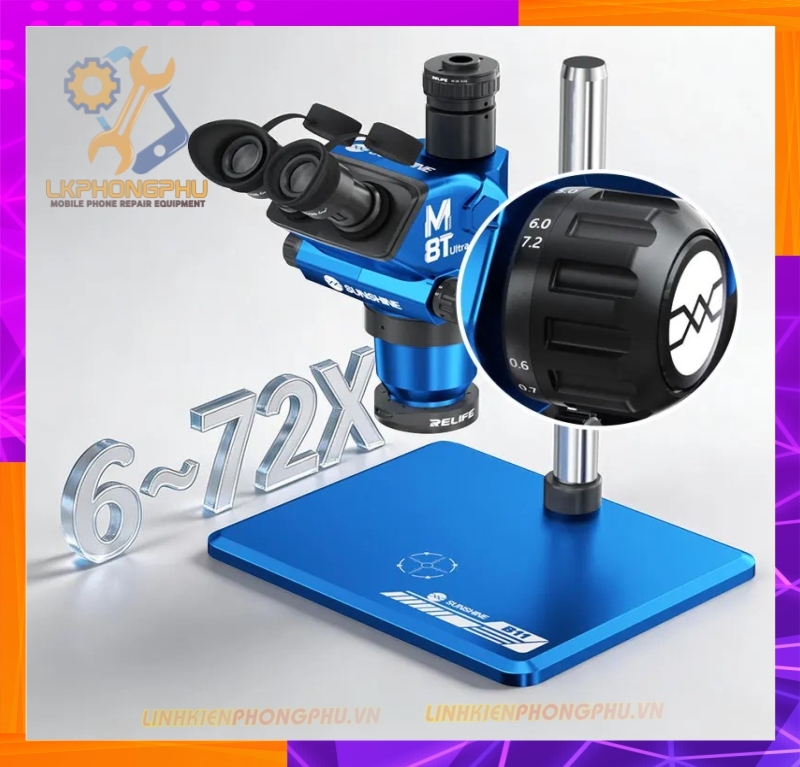 Kính hiển vi Sunshine M8t Ultra soi nổi 3 mắt (Trinocular) cao cấp cho các kỹ thuật zoom thực tế lớn từ 6X-72X