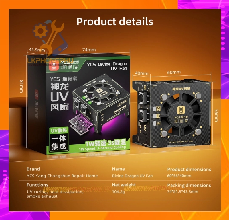 Quạt làm mát kèm đèn UV YCS 3W Sạc Pin