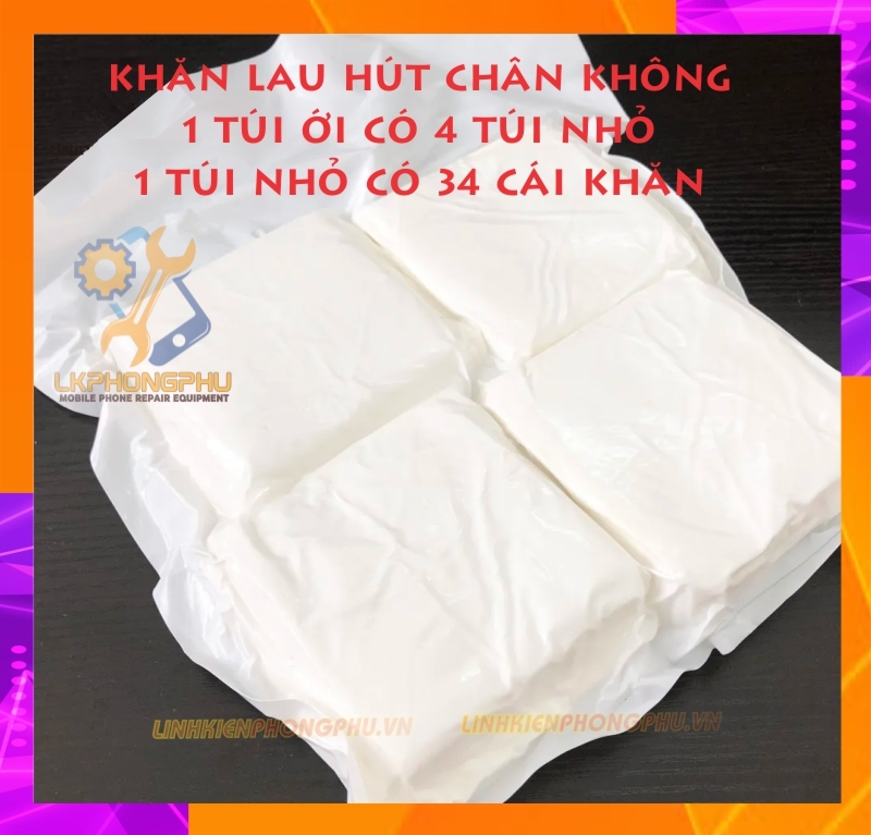 Khăn lau hút chân không 1 túi lớn có 4 túi nhỏ. 1 túi nhỏ có 34 cái khăn