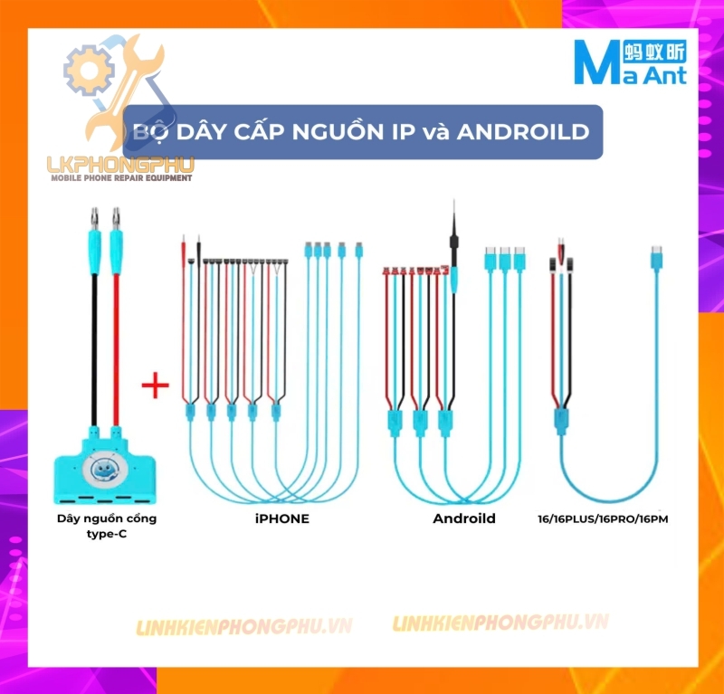 Combo bộ 4 Set dây cấp nguồn iP và Androild MaAnt (KJ-01 - KJ-02 - KJ-03 - M071)
