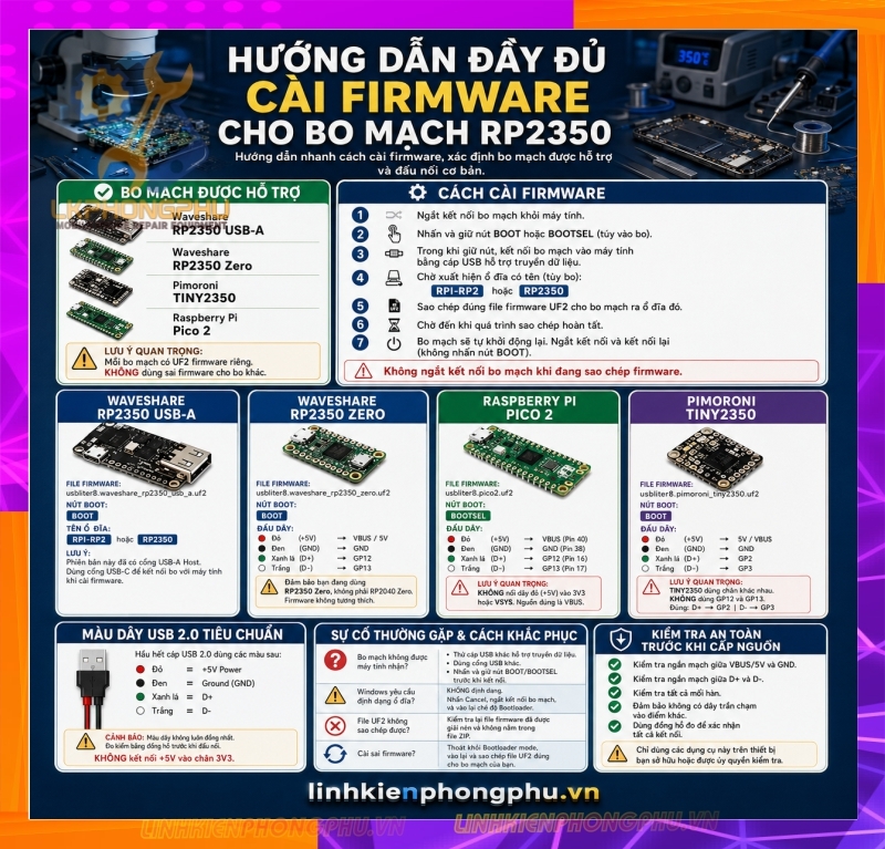 Mạch Bypass A12/A13 WaveShare RP2350-USB-A- Raspberry Pico 2 (Micro và Type C) - RP2350 Zero Mini