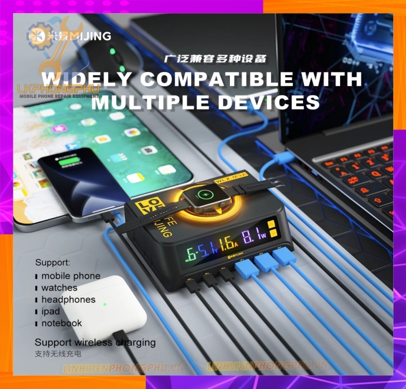 Bộ Sạc Đa Năng 7 in 1 : 3 cổng PD - 3 Cổng USB và Sạc Không Dây: Mijing WLX-M9A