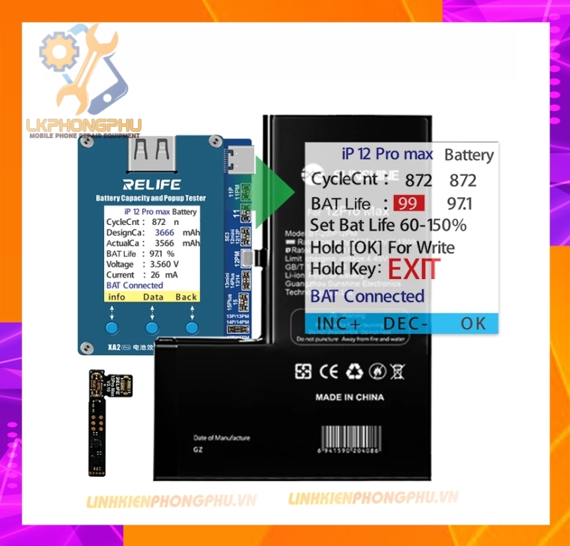 Box sửa % Pin RL XA2 pro Từ 11 - 15Pro Max ( Không cần dùng Cáp Fix )