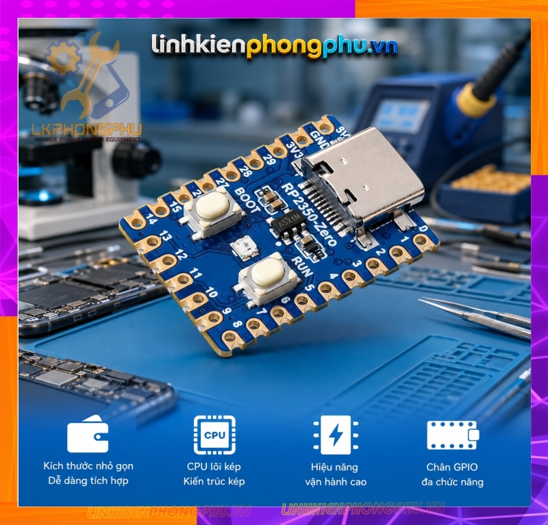 Mạch Bypass A12/A13 WaveShare RP2350-USB-A- Raspberry Pico 2 (Micro và Type C) - RP2350 Zero Mini