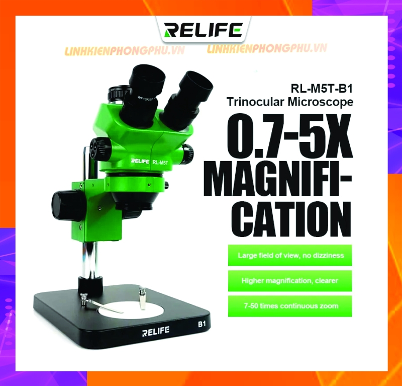 Kính Hiển Vi 3 mắt Relife M5T B1 Chân nhỏ Full Kèm đèn Led 56 bóng