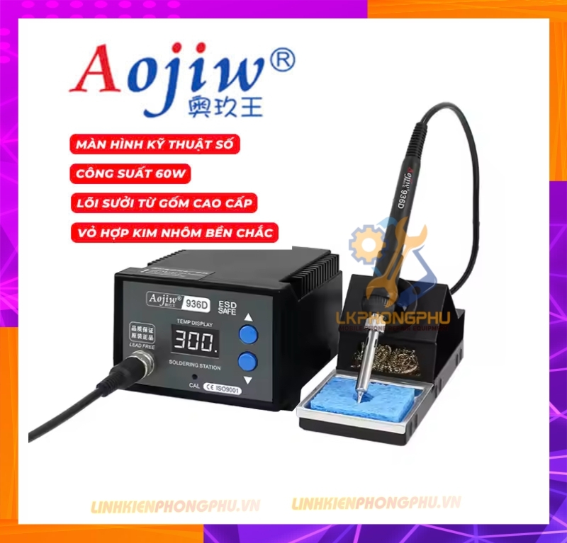 Trạm Hàn Aojiw 936D 60W Nhiệt Từ 100 – 450°C Kèm Mũi hàn thẳng