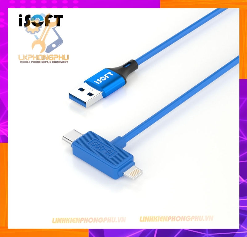 Cáp 2 Đầu Type - C và Lightning  Tự Động Vào Recovery Chạy Phần Mềm  iPhone - iPad iSoft IS-006: 6 - 17ProMax
