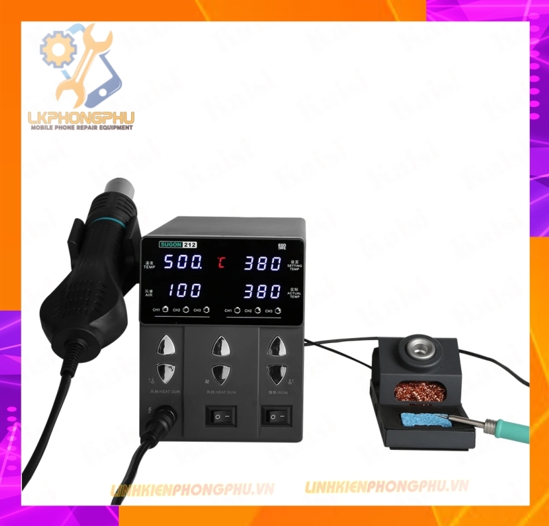 Máy khò hàn SUGON 212  2in1 (hàn 200-450°C/ 60W/ mũi T12-thẳng - khò 760W/ 100-500°C)