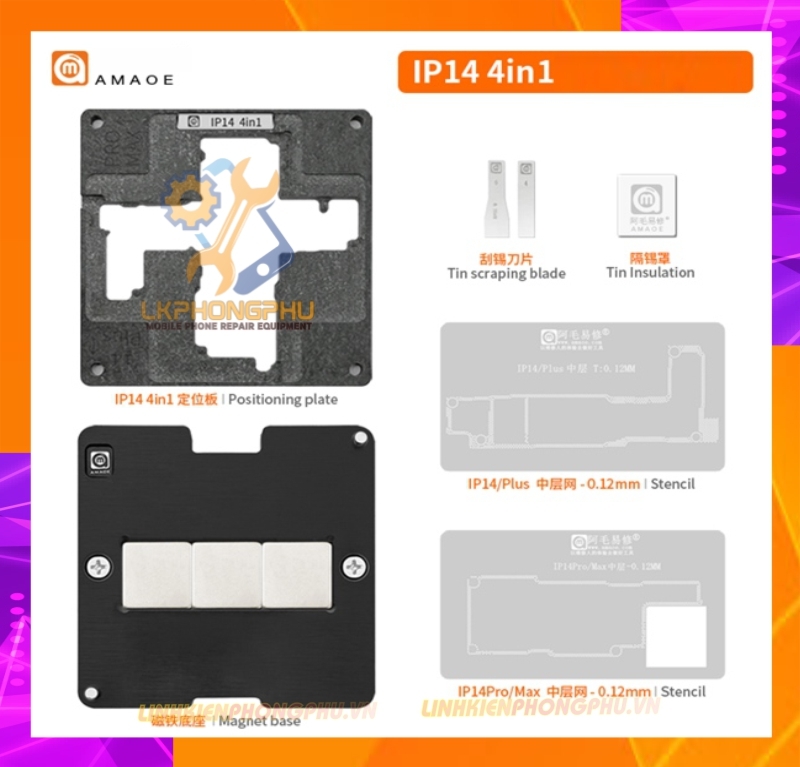 Bộ khuôn kèm đế làm chân viền Amaoe iPhone 14/14Plus/14Pro/14ProMax