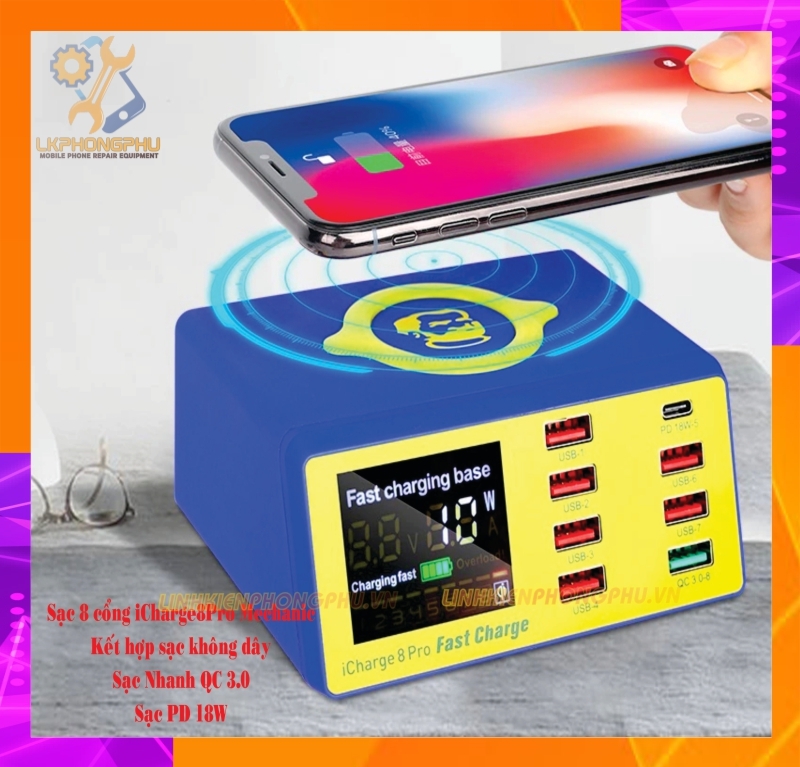 Bộ sạc báo dòng Mechanic iCharge 8 Pro hỗ trợ sạc nhanh, sạc không dây (8 cổng)