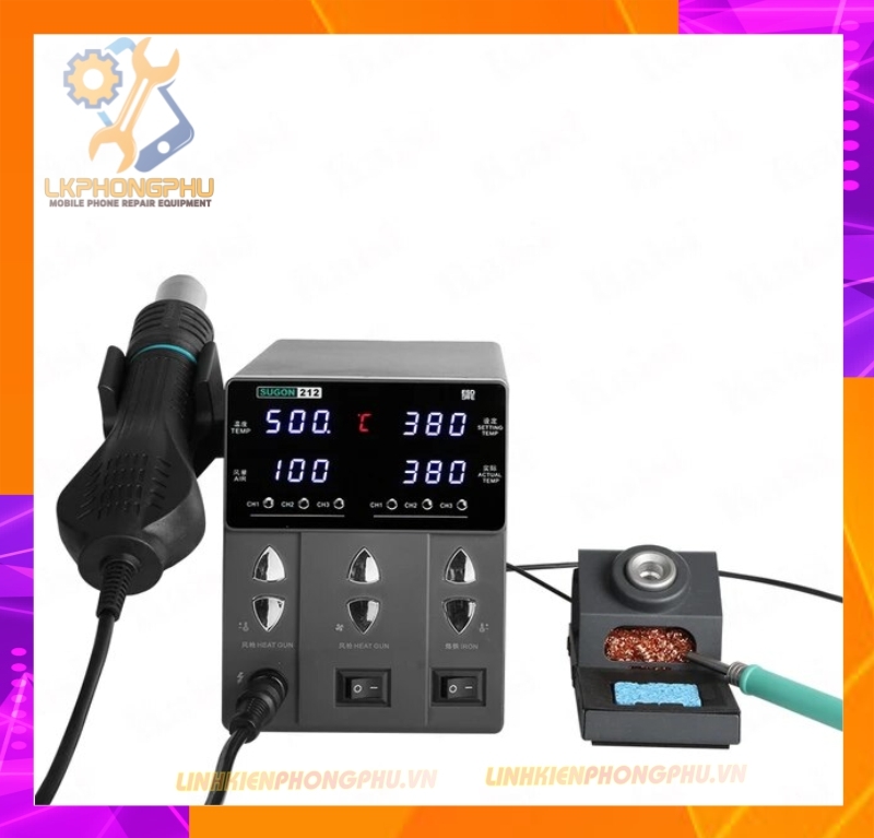 Máy khò hàn SUGON 212  2in1 (hàn 200-450°C/ 60W/ mũi T12-thẳng - khò 760W/ 100-500°C)