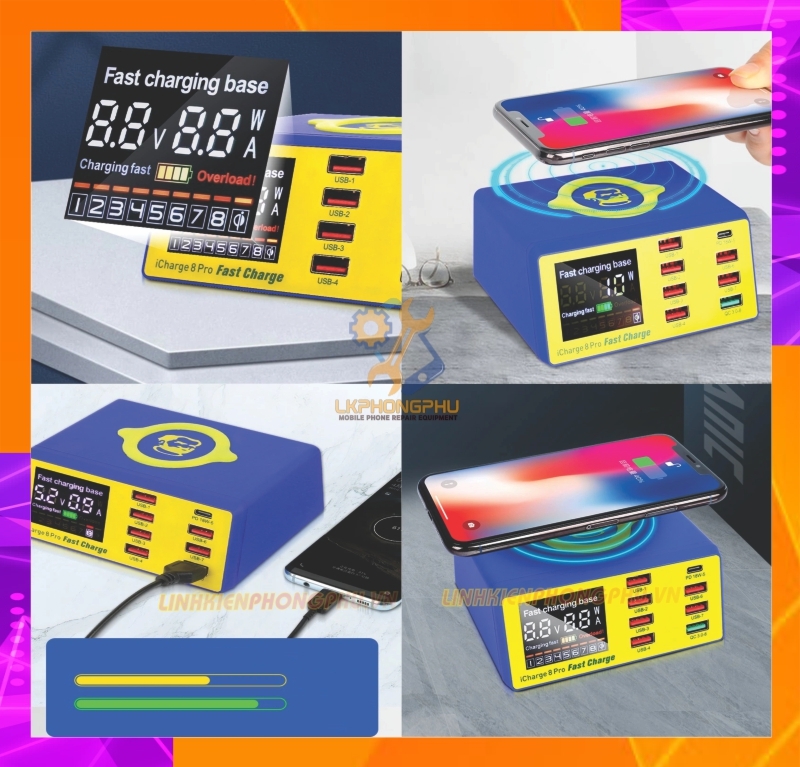 Bộ sạc báo dòng Mechanic iCharge 8 Pro hỗ trợ sạc nhanh, sạc không dây (8 cổng)