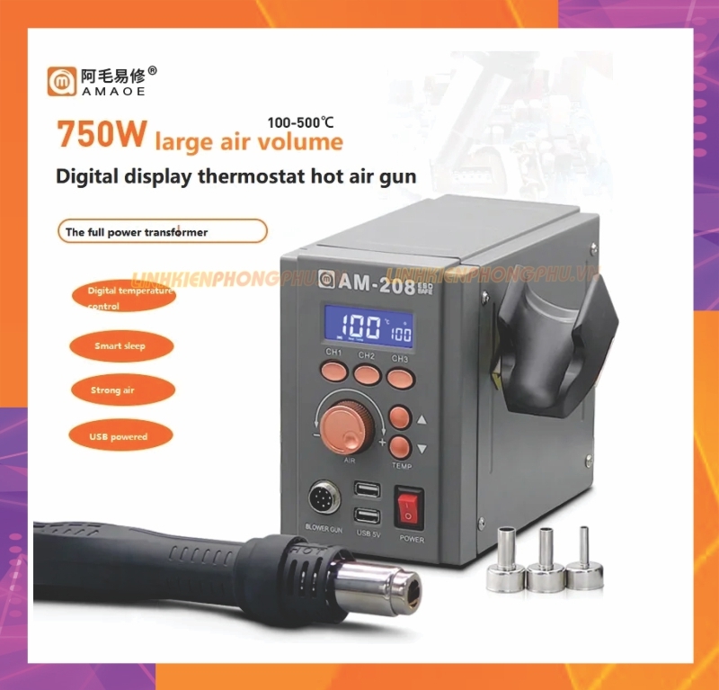Máy Khò Amaoe AM-208 CS750W 3 Kênh lưu nhiệt