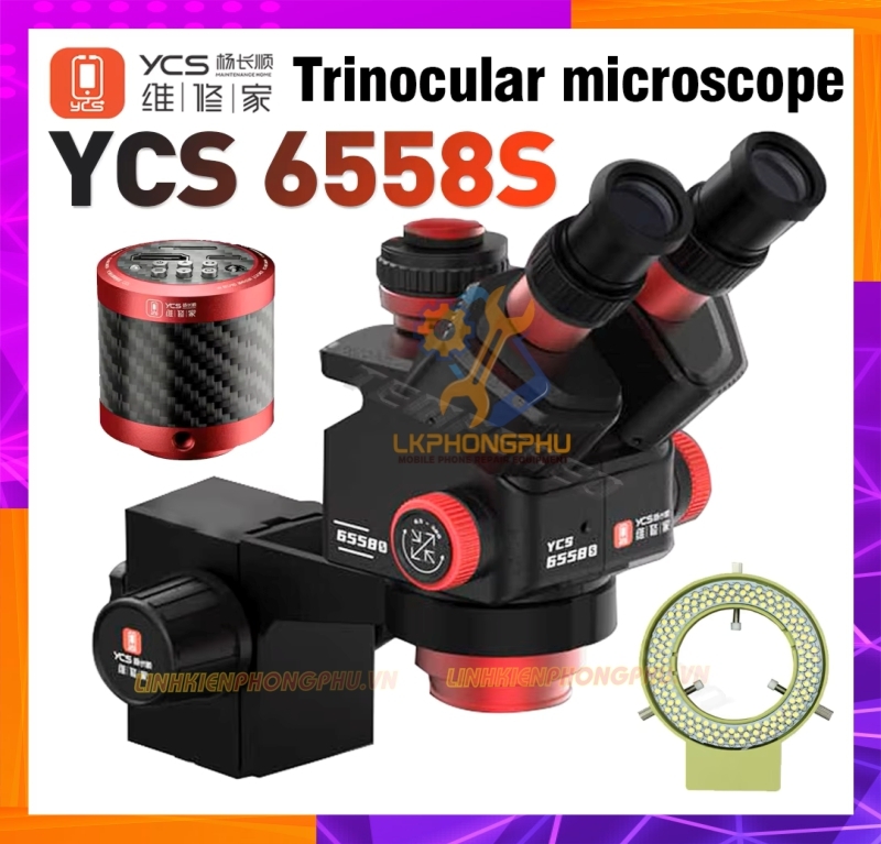 Kính Hiển Vi 3 Mắt YCS 6558S Full Bộ Kèm Đèn Led ( Độ phóng đại 6.5 ~ 58X )