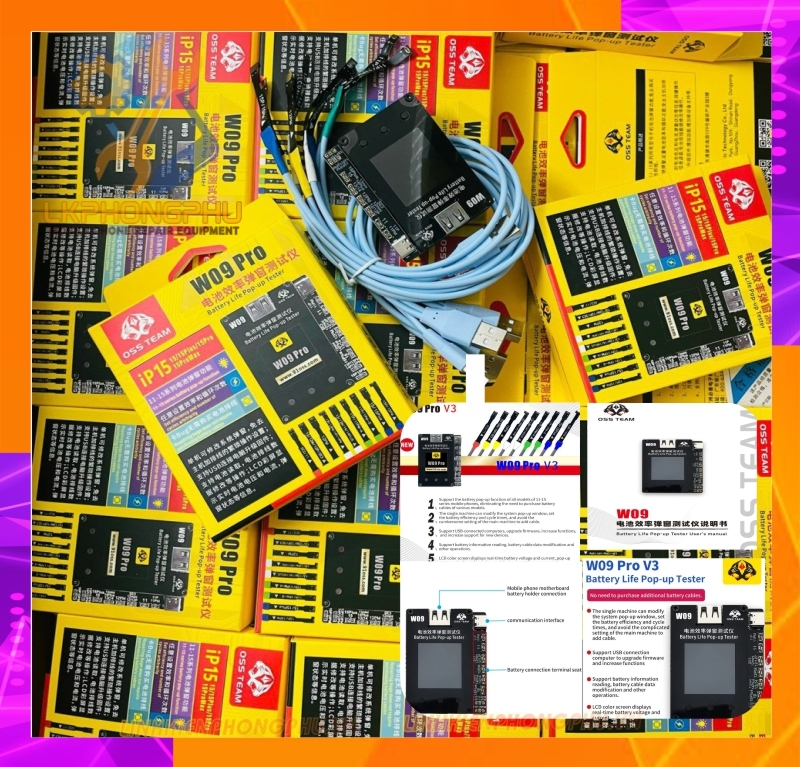 Box W09 PRO V3 OSSTeam Fix % pin không cần dùng cáp Fix 11-15Pro Max