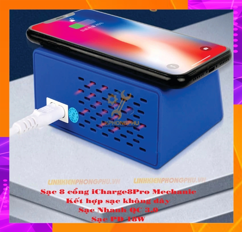 Bộ sạc báo dòng Mechanic iCharge 8 Pro hỗ trợ sạc nhanh, sạc không dây (8 cổng)