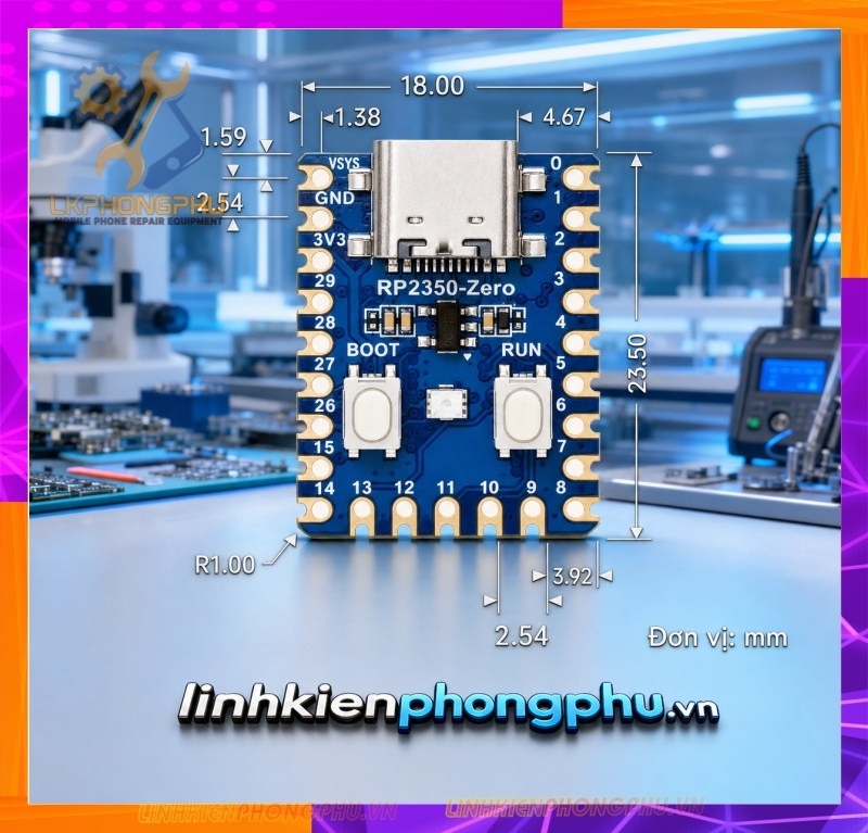 Mạch Bypass A12/A13 WaveShare RP2350-USB-A- Raspberry Pico 2 (Micro và Type C) - RP2350 Zero Mini