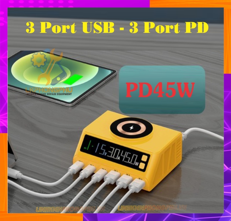 Bộ Sạc Đa Năng 7 in 1 : 3 cổng PD - 3 Cổng USB và Sạc Không Dây: Mijing WLX-M9A