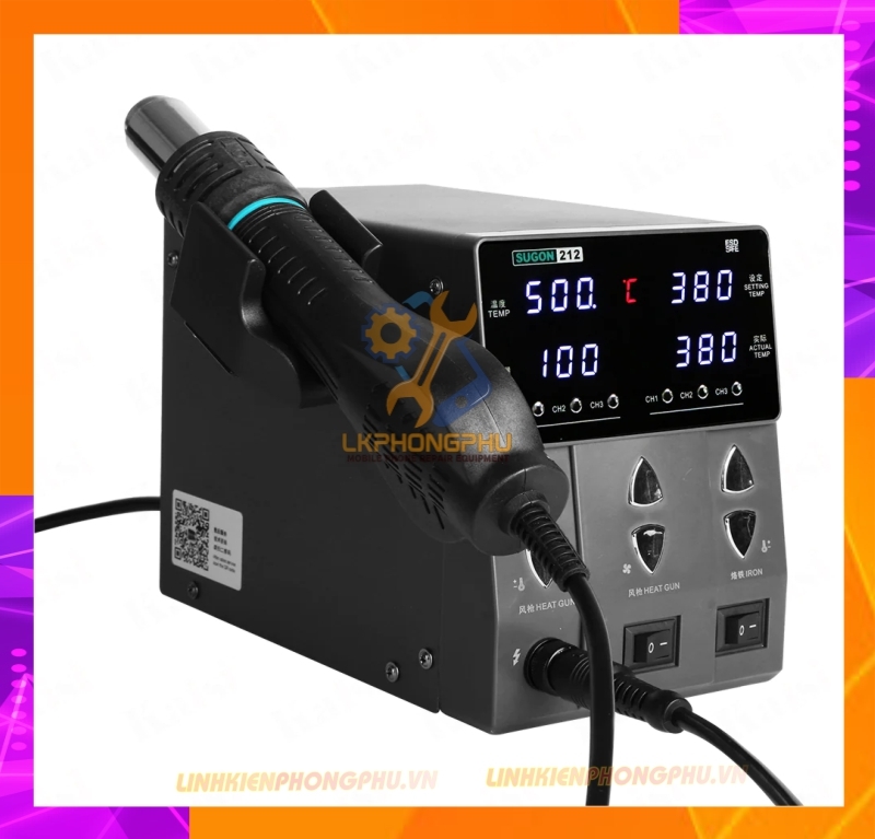 Máy khò hàn SUGON 212  2in1 (hàn 200-450°C/ 60W/ mũi T12-thẳng - khò 760W/ 100-500°C)