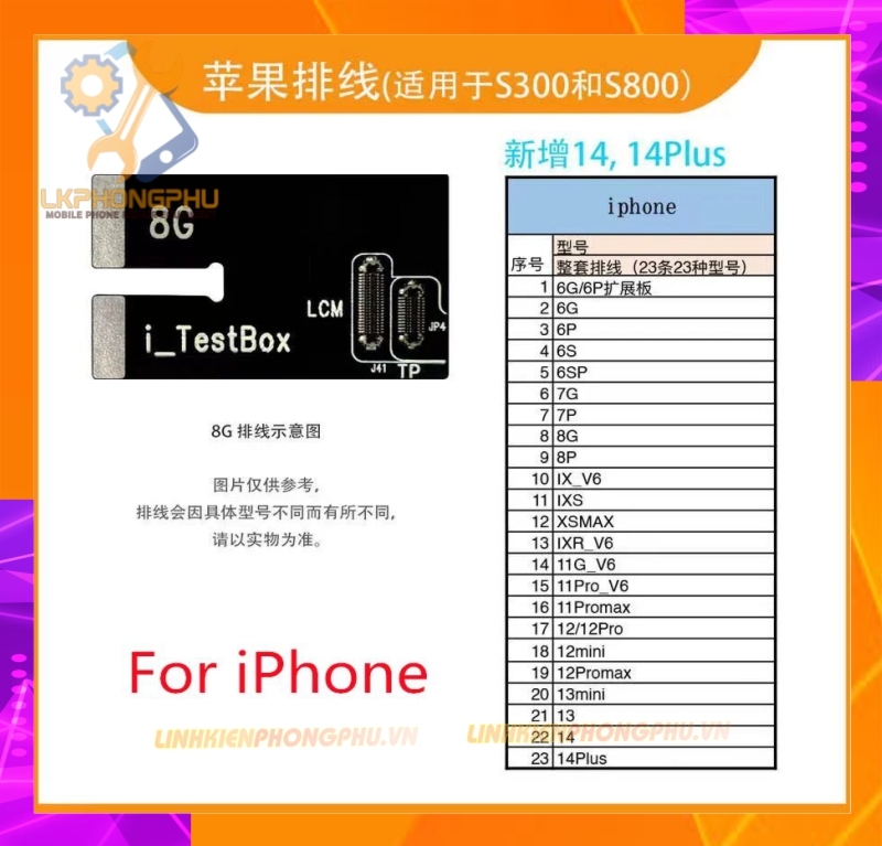 Cáp TestBox LZXWIN S300-S800-S200 Test Màn Hình iPhone Từ  6G-13/13mini