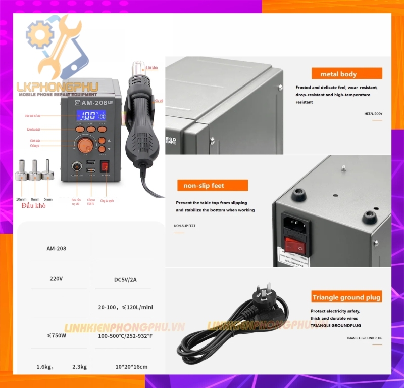 Máy Khò Amaoe AM-208 CS750W 3 Kênh lưu nhiệt