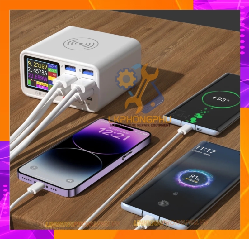 Bộ sạc USB đa năng Tensai 8 Cổng có sạc Nhanh và sạc không dây 