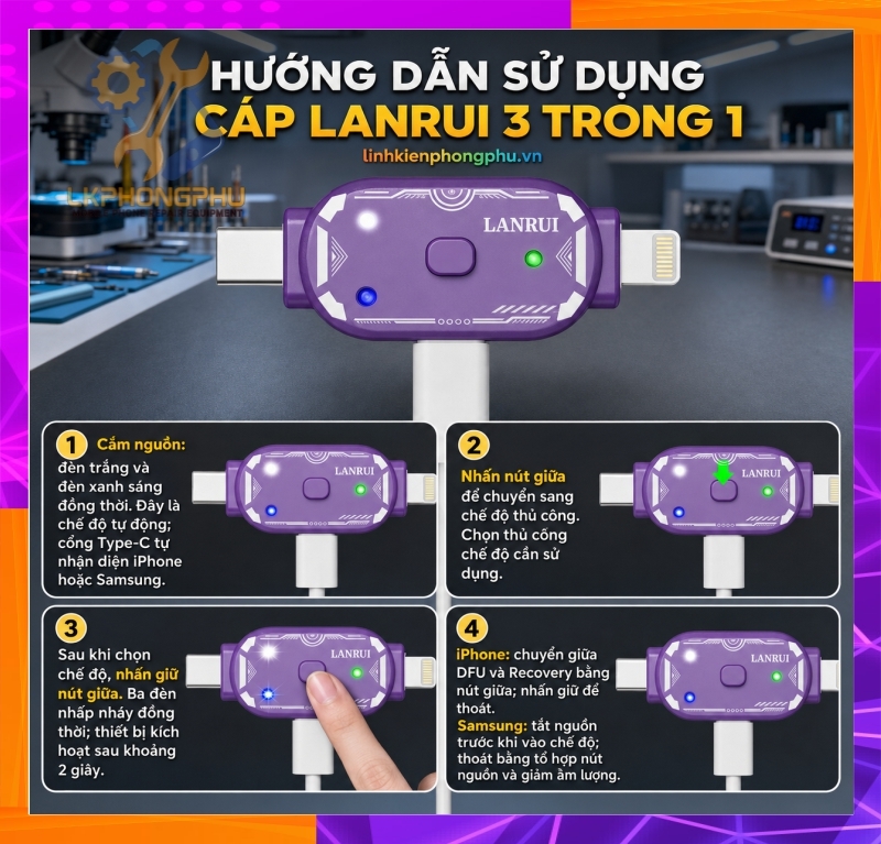 Lanrui V587 Adapter Lightning - Type C vào DFU Recovery  Apple - Android